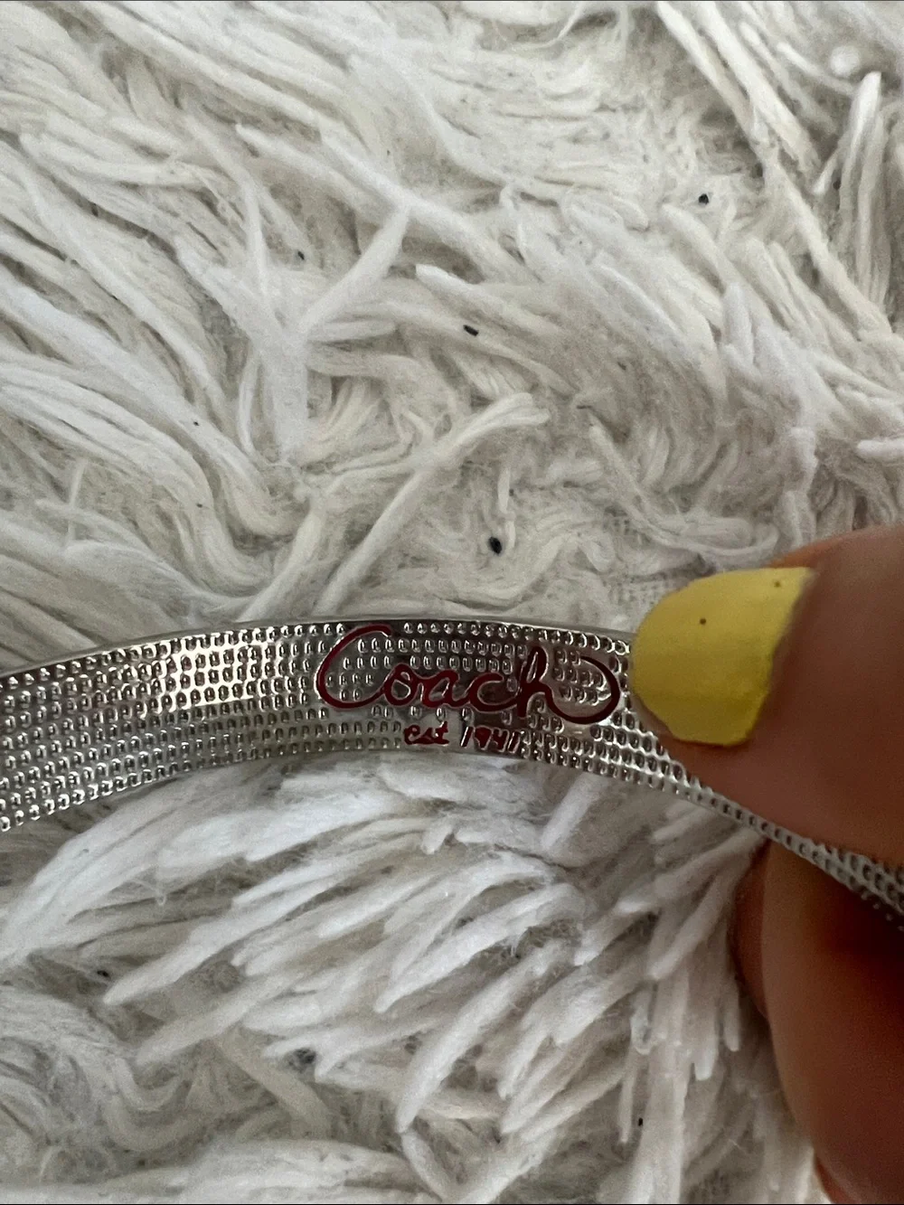 Coach Silver-Tone Bracelet with Red Enamel Signature Motif